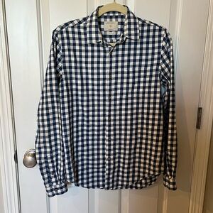 Zara Man Denim Collection Slim Fit Flannel Buttondown, Gingham Navy/White, Med